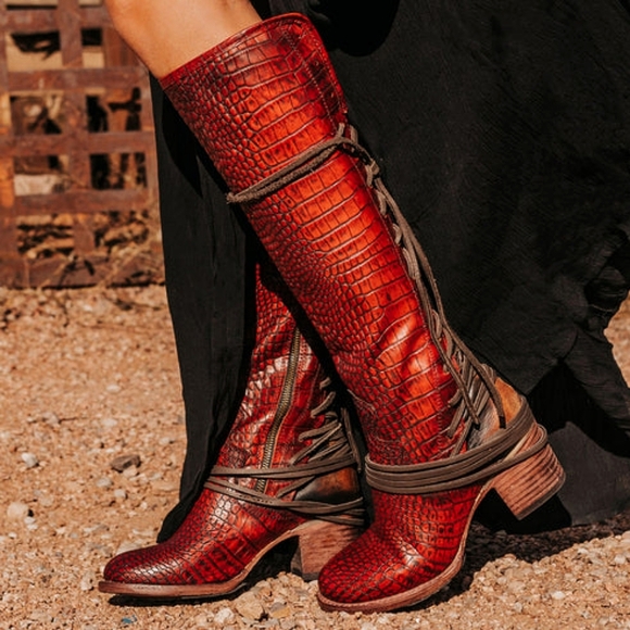 Freedbird by Steven Coal Red Crocodile Knee High Boots